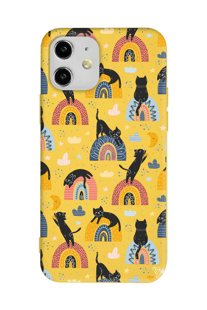 Sevimli Kara Kedi Lansman Model İçi Kadife Silikon Telefon Kılıfı