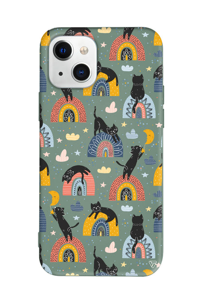 Sevimli Kara Kedi Lansman Model İçi Kadife Silikon Telefon Kılıfı