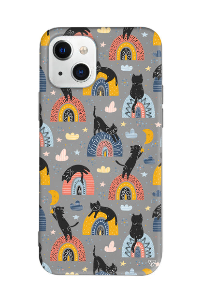 Sevimli Kara Kedi Lansman Model İçi Kadife Silikon Telefon Kılıfı – Plus Serisine Özel