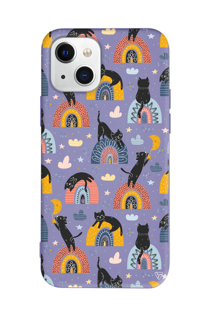 Sevimli Kara Kedi Lansman Model İçi Kadife Silikon Telefon Kılıfı