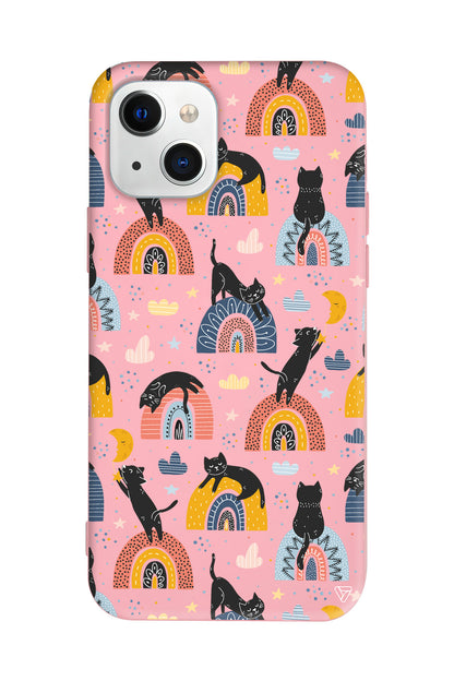 Sevimli Kara Kedi Lansman Model İçi Kadife Silikon Telefon Kılıfı – Plus Serisine Özel