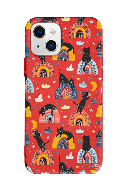 Sevimli Kara Kedi Lansman Model İçi Kadife Silikon Telefon Kılıfı – Plus Serisine Özel