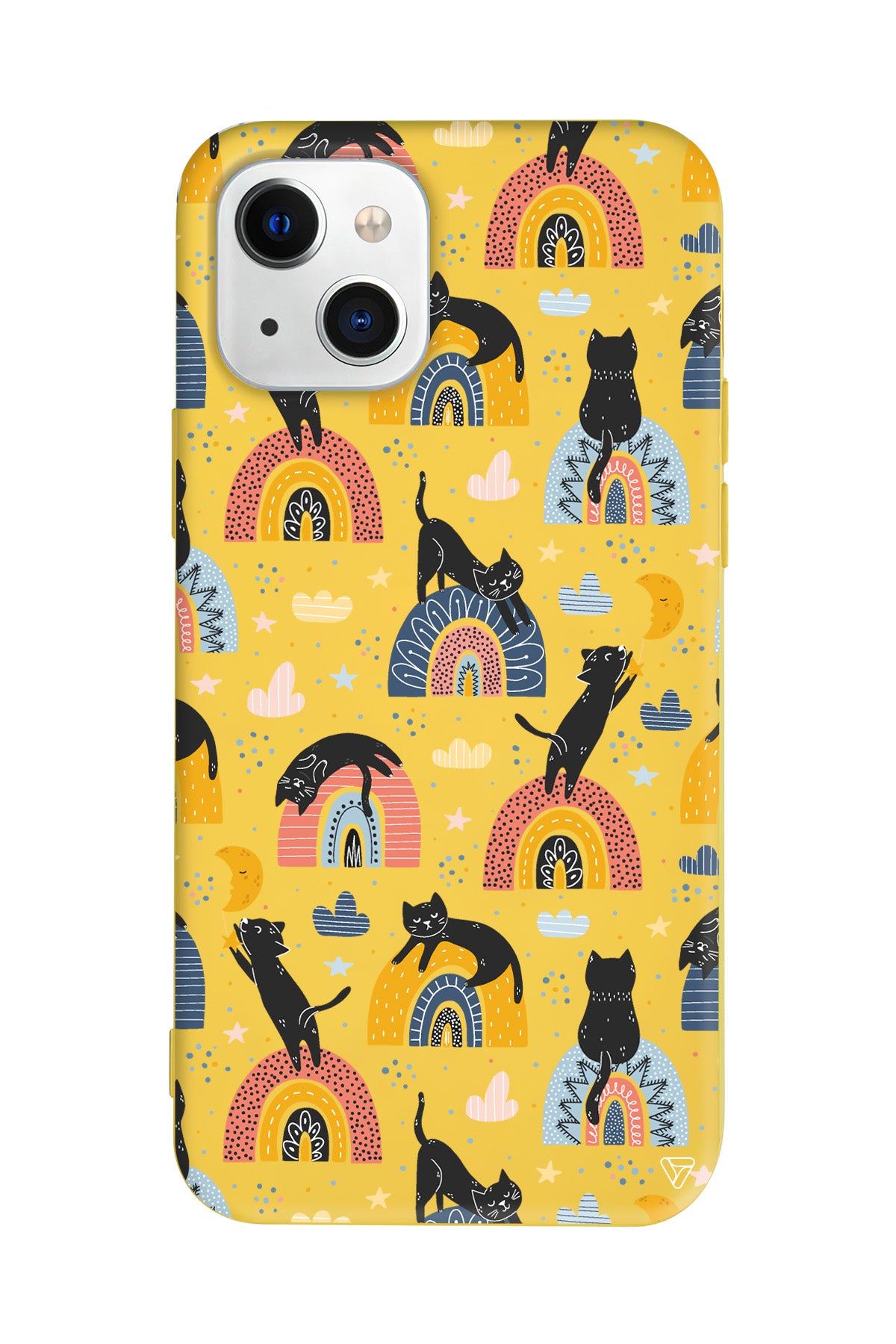 Sevimli Kara Kedi Lansman Model İçi Kadife Silikon Telefon Kılıfı