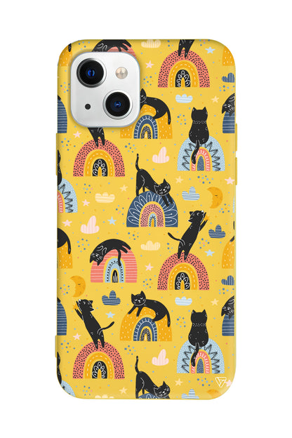 Sevimli Kara Kedi Lansman Model İçi Kadife Silikon Telefon Kılıfı – Plus Serisine Özel