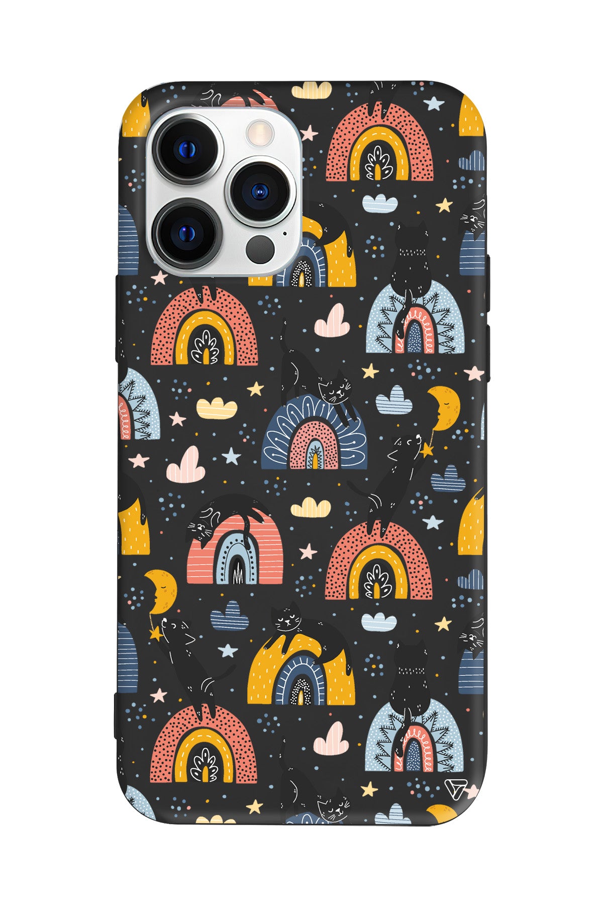 Sevimli Kara Kedi Lansman Model İçi Kadife Silikon Telefon Kılıfı