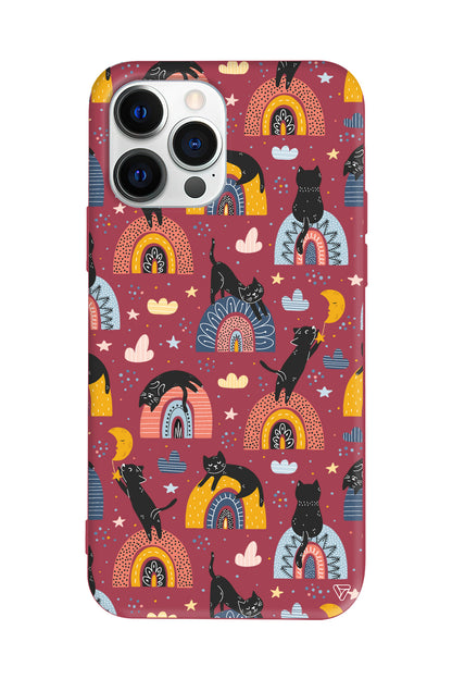 Sevimli Kara Kedi Lansman Model İçi Kadife Silikon Telefon Kılıfı