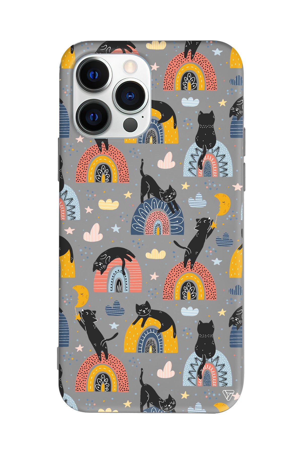 Sevimli Kara Kedi Lansman Model İçi Kadife Silikon Telefon Kılıfı