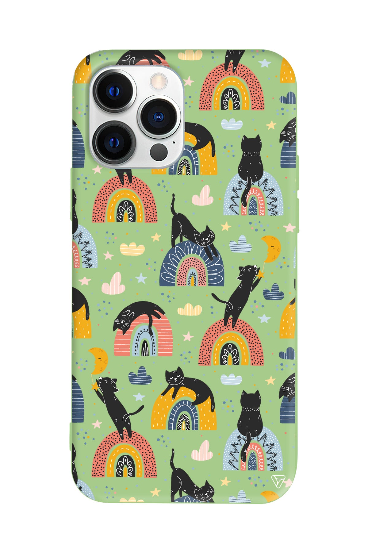 Sevimli Kara Kedi Lansman Model İçi Kadife Silikon Telefon Kılıfı