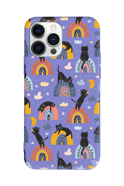 Sevimli Kara Kedi Lansman Model İçi Kadife Silikon Telefon Kılıfı