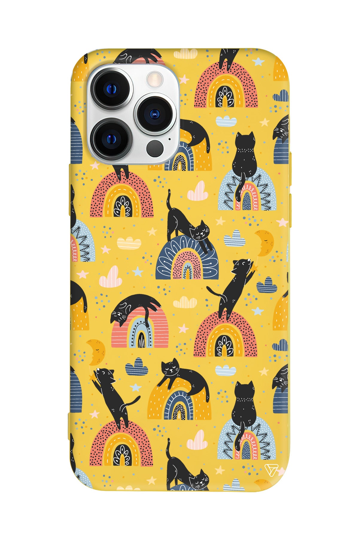 Sevimli Kara Kedi Lansman Model İçi Kadife Silikon Telefon Kılıfı