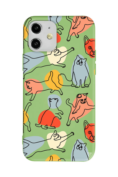 Renkli Kediler Lansman Model İçi Kadife Silikon Telefon Kılıfı