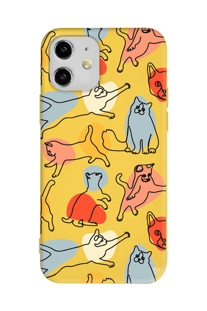 Renkli Kediler Lansman Model İçi Kadife Silikon Telefon Kılıfı