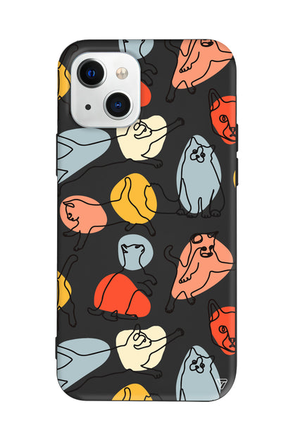 Renkli Kediler Lansman Model İçi Kadife Silikon Telefon Kılıfı – Plus Serisine Özel