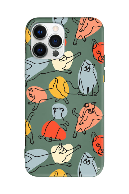 Renkli Kediler Lansman Model İçi Kadife Silikon Telefon Kılıfı