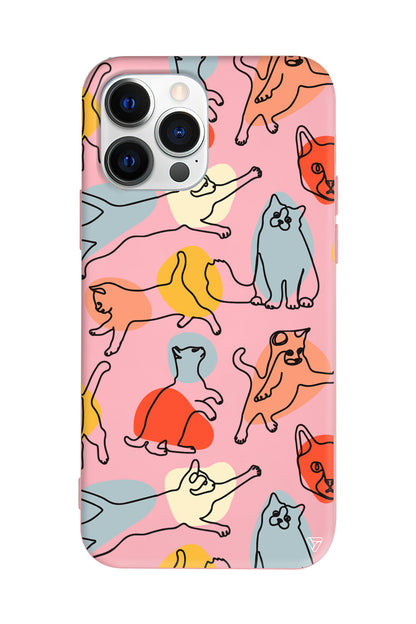 Renkli Kediler Lansman Model İçi Kadife Silikon Telefon Kılıfı