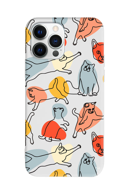 Renkli Kediler Lansman Model İçi Kadife Silikon Telefon Kılıfı