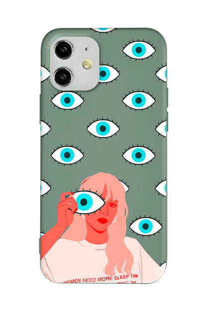 Büyük Gözlü Kız Lansman Model İçi Kadife Silikon Telefon Kılıfı