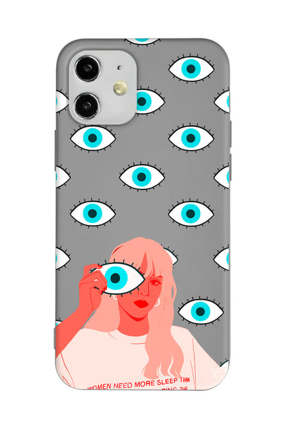 Büyük Gözlü Kız Lansman Model İçi Kadife Silikon Telefon Kılıfı