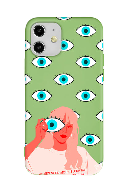 Büyük Gözlü Kız Lansman Model İçi Kadife Silikon Telefon Kılıfı