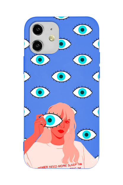 Büyük Gözlü Kız Lansman Model İçi Kadife Silikon Telefon Kılıfı