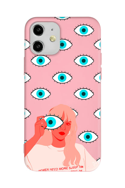 Büyük Gözlü Kız Lansman Model İçi Kadife Silikon Telefon Kılıfı