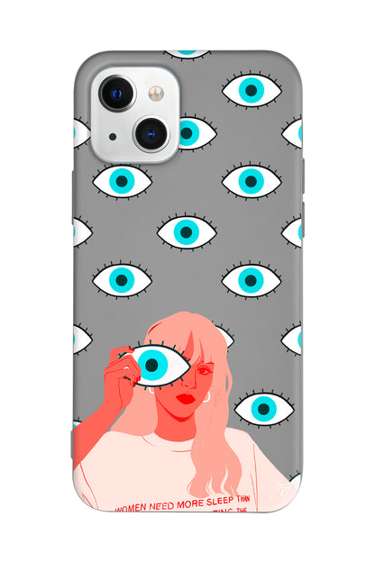 Büyük Gözlü Kız Lansman Model İçi Kadife Silikon Telefon Kılıfı