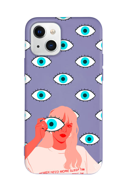 Büyük Gözlü Kız Lansman Model İçi Kadife Silikon Telefon Kılıfı