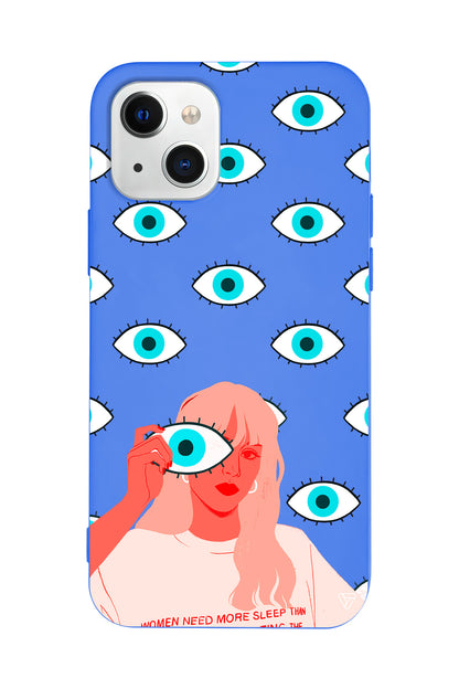 Büyük Gözlü Kız Lansman Model İçi Kadife Silikon Telefon Kılıfı