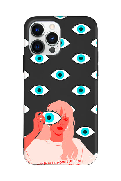 Büyük Gözlü Kız Lansman Model İçi Kadife Silikon Telefon Kılıfı