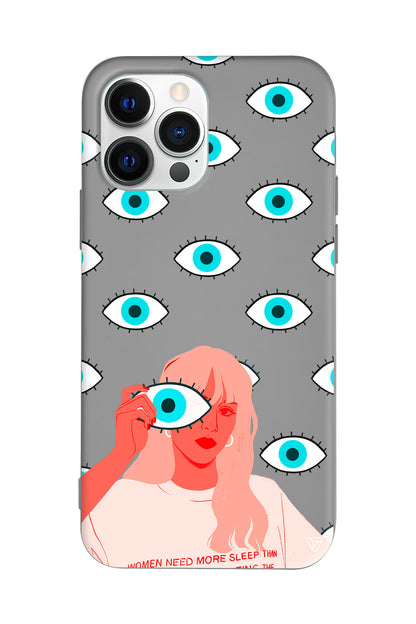 Büyük Gözlü Kız Lansman Model İçi Kadife Silikon Telefon Kılıfı