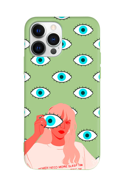 Büyük Gözlü Kız Lansman Model İçi Kadife Silikon Telefon Kılıfı