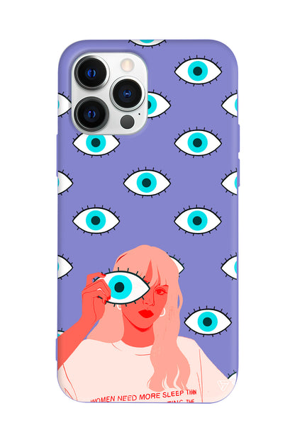 Büyük Gözlü Kız Lansman Model İçi Kadife Silikon Telefon Kılıfı