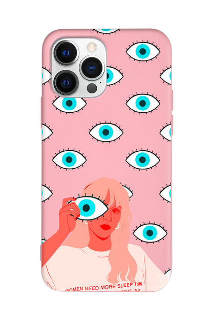 Büyük Gözlü Kız Lansman Model İçi Kadife Silikon Telefon Kılıfı