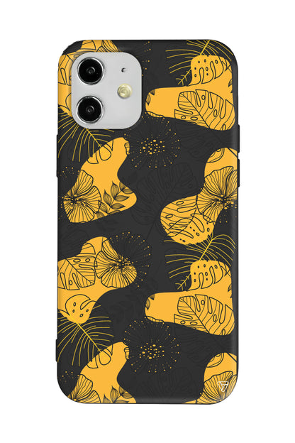 Cizgisel Yapraklar Lansman Model İçi Kadife Silikon Telefon Kılıfı