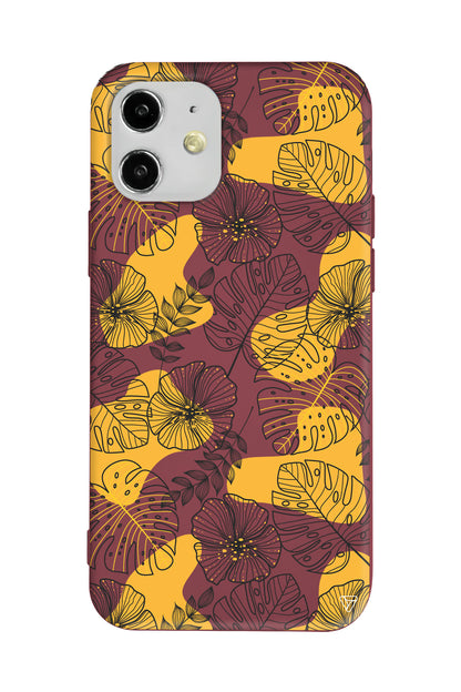 Cizgisel Yapraklar Lansman Model İçi Kadife Silikon Telefon Kılıfı