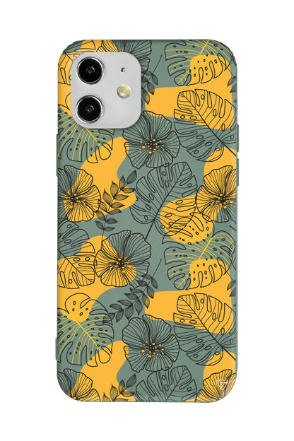 Cizgisel Yapraklar Lansman Model İçi Kadife Silikon Telefon Kılıfı