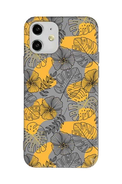 Cizgisel Yapraklar Lansman Model İçi Kadife Silikon Telefon Kılıfı