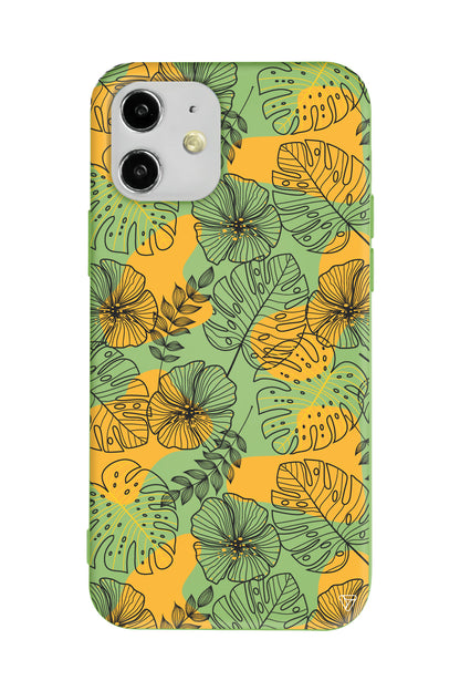 Cizgisel Yapraklar Lansman Model İçi Kadife Silikon Telefon Kılıfı