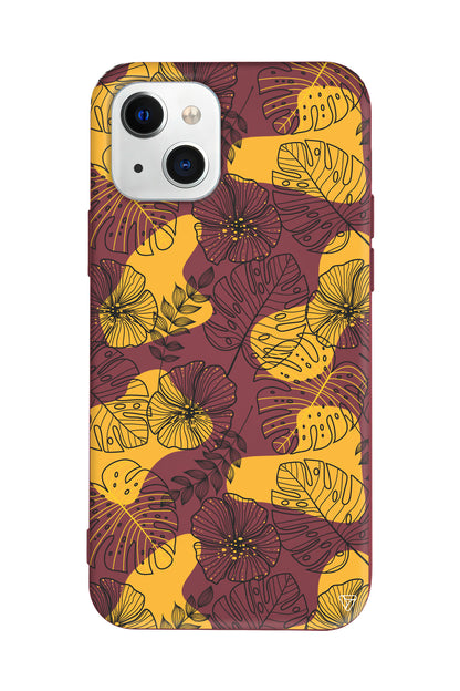 Cizgisel Yapraklar Lansman Model İçi Kadife Silikon Telefon Kılıfı