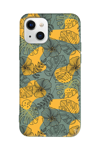 Cizgisel Yapraklar Lansman Model İçi Kadife Silikon Telefon Kılıfı