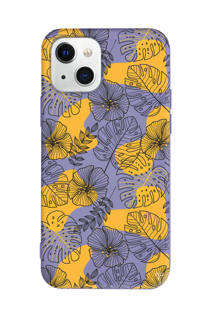 Cizgisel Yapraklar Lansman Model İçi Kadife Silikon Telefon Kılıfı