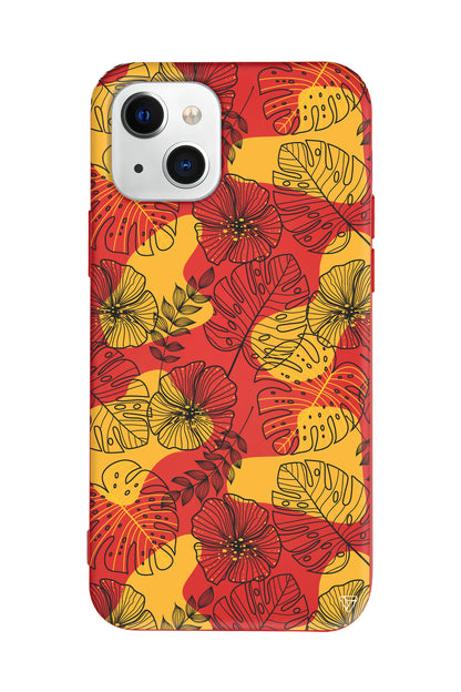 Cizgisel Yapraklar Lansman Model İçi Kadife Silikon Telefon Kılıfı – Plus Serisine Özel