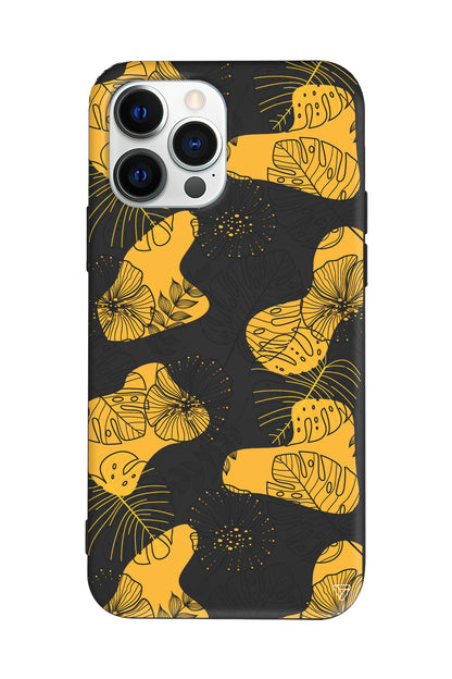 Cizgisel Yapraklar Lansman Model İçi Kadife Silikon Telefon Kılıfı