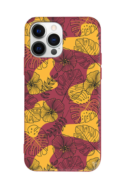 Cizgisel Yapraklar Lansman Model İçi Kadife Silikon Telefon Kılıfı