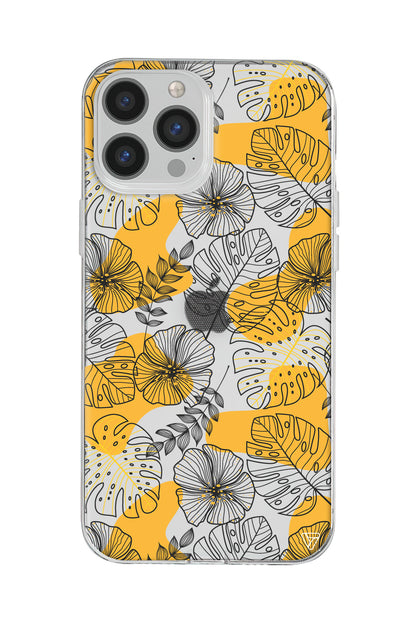 Cizgisel Yapraklar Lansman Model İçi Kadife Silikon Telefon Kılıfı