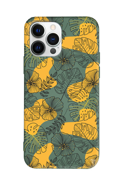 Cizgisel Yapraklar Lansman Model İçi Kadife Silikon Telefon Kılıfı