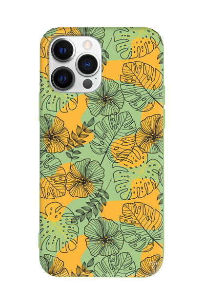 Cizgisel Yapraklar Lansman Model İçi Kadife Silikon Telefon Kılıfı