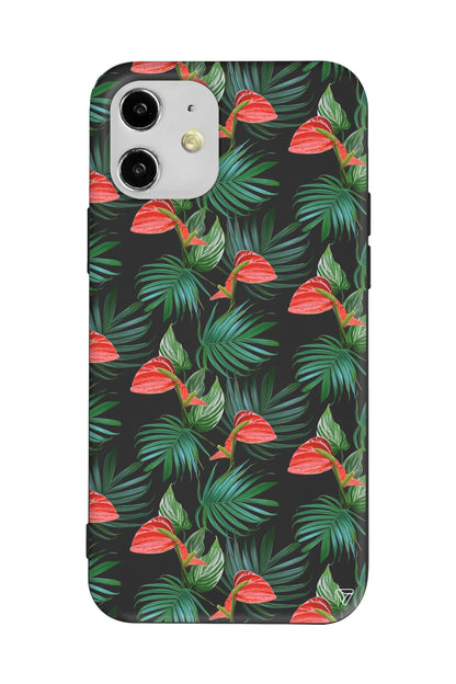 Cicekli Palmiye Lansman Model İçi Kadife Silikon Telefon Kılıfı