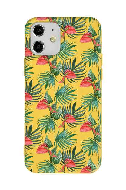 Cicekli Palmiye Lansman Model İçi Kadife Silikon Telefon Kılıfı