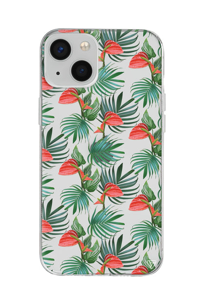 Cicekli Palmiye Lansman Model İçi Kadife Silikon Telefon Kılıfı